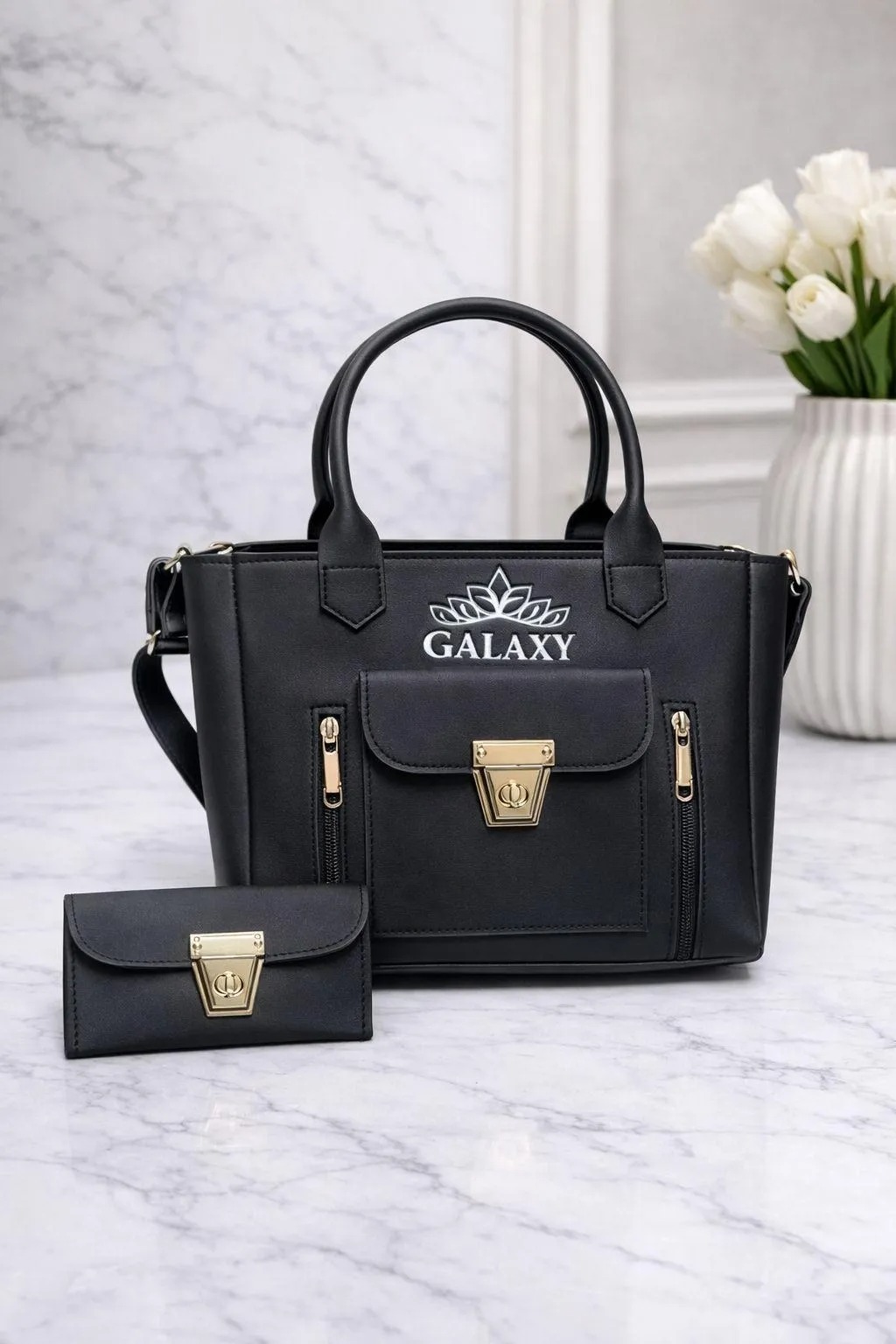 Women's Leather Plain Hand Bag Set