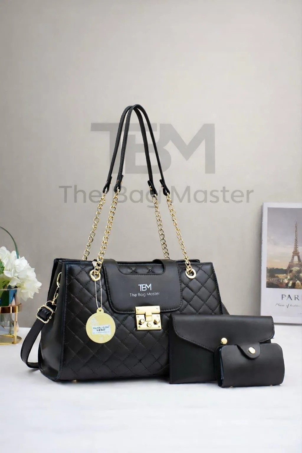 Elegant Quilted Handbag Set – 3 Pcs Luxury Chain Shoulder Bag