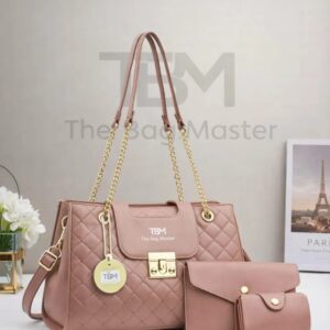 Elegant Quilted Handbag Set – 3 Pcs Luxury Chain Shoulder Bag