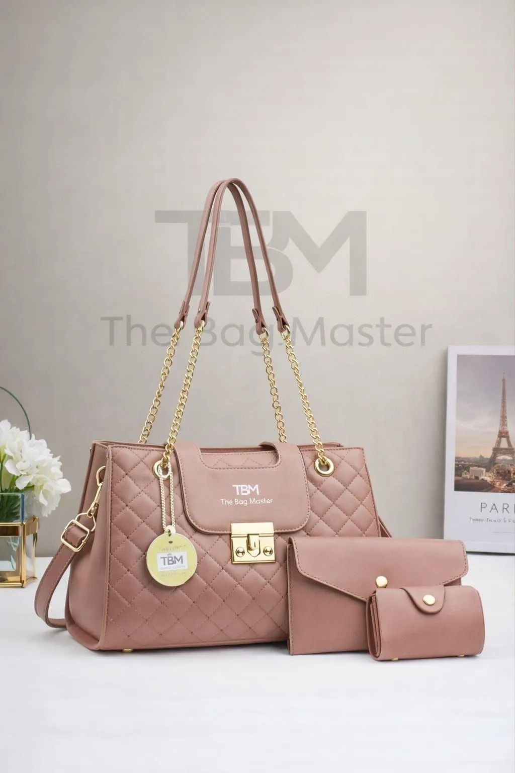 Elegant Quilted Handbag Set – 3 Pcs Luxury Chain Shoulder Bag
