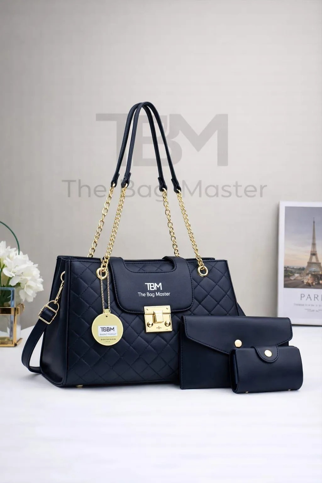 Elegant Quilted Handbag Set – 3 Pcs Luxury Chain Shoulder Bag