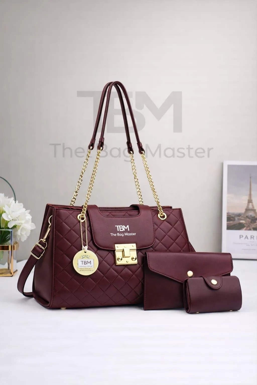 Elegant Quilted Handbag Set – 3 Pcs Luxury Chain Shoulder Bag