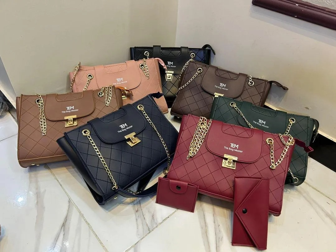 Elegant Quilted Handbag Set – 3 Pcs Luxury Chain Shoulder Bag