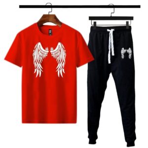 Men Cotton Angel Wings Track Suit Red Black