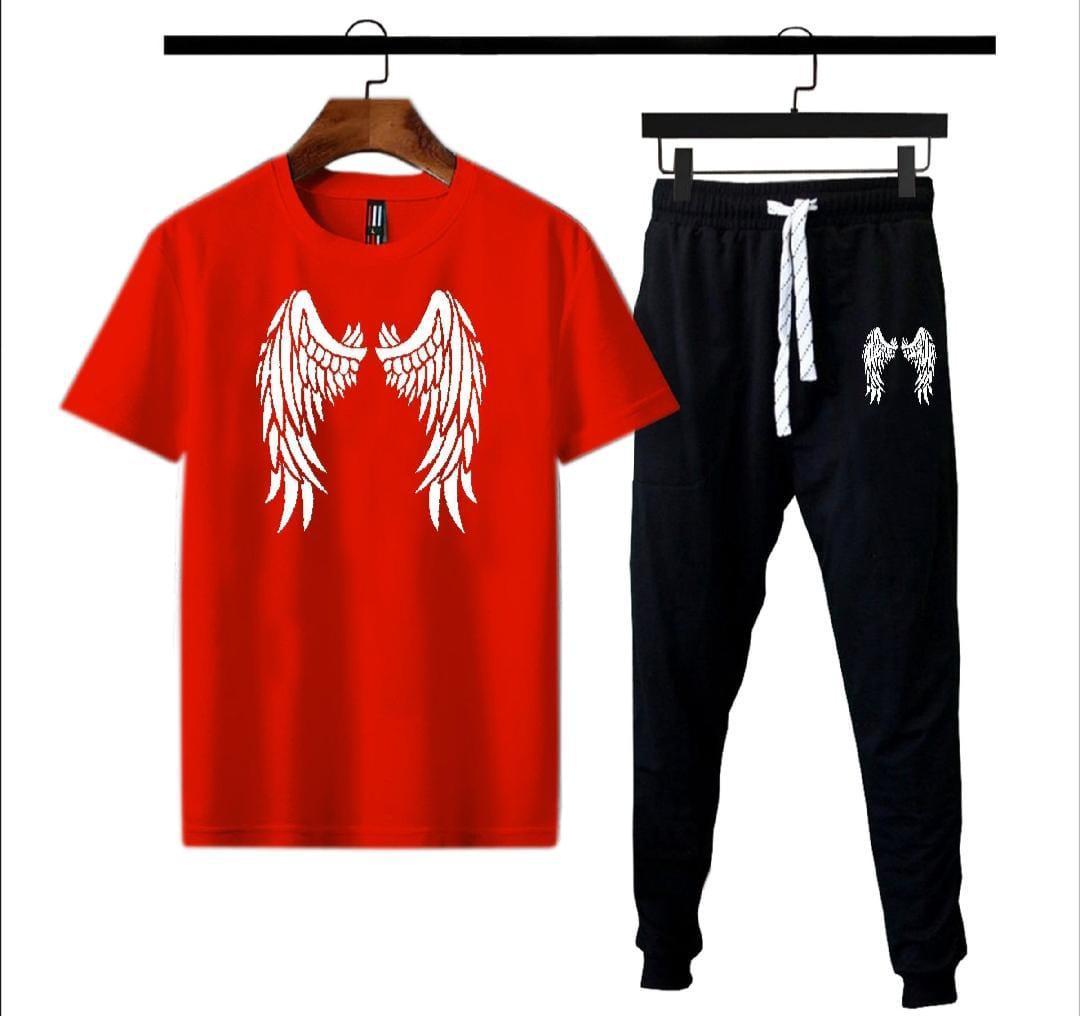 Men Cotton Angel Wings Track Suit Red Black