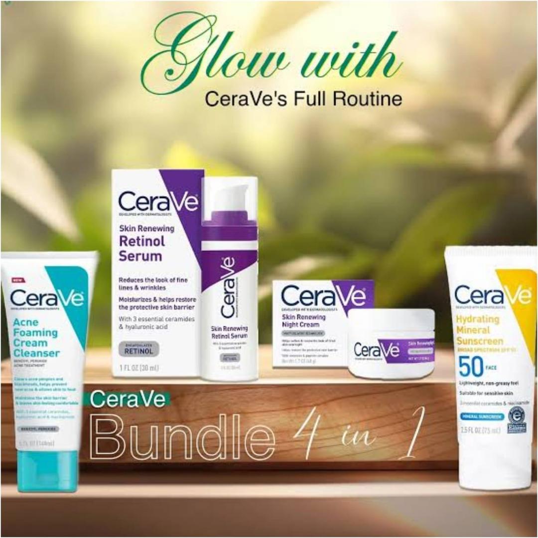 CeraVe 4 in 1 Skincare Bundle Night Cream Serum Sunblock Cleanser