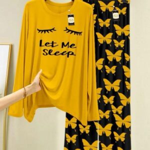 Women Printed Night Suit Yellow Butterfly Pattern