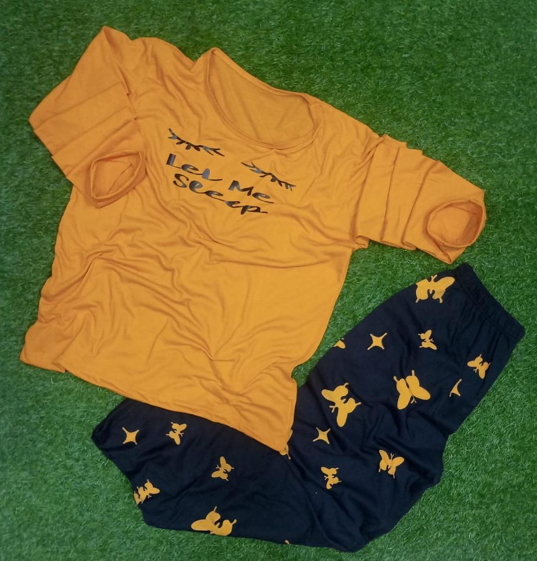 Women Printed Night Suit Yellow Butterfly Pattern