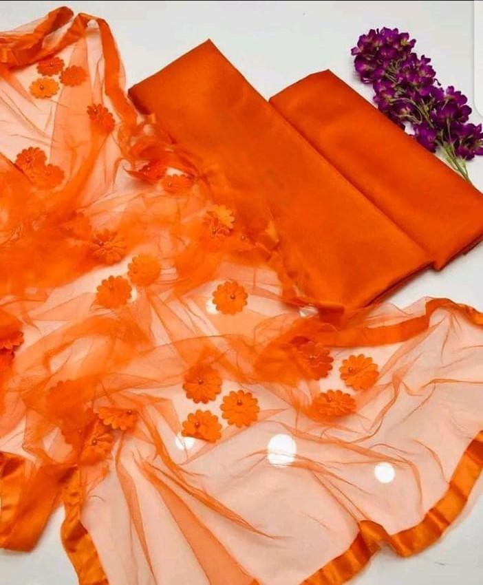 Orange Katan Silk Women's 3-Piece Suit Set