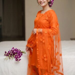 Orange Katan Silk Women’s 3-Piece Suit Set