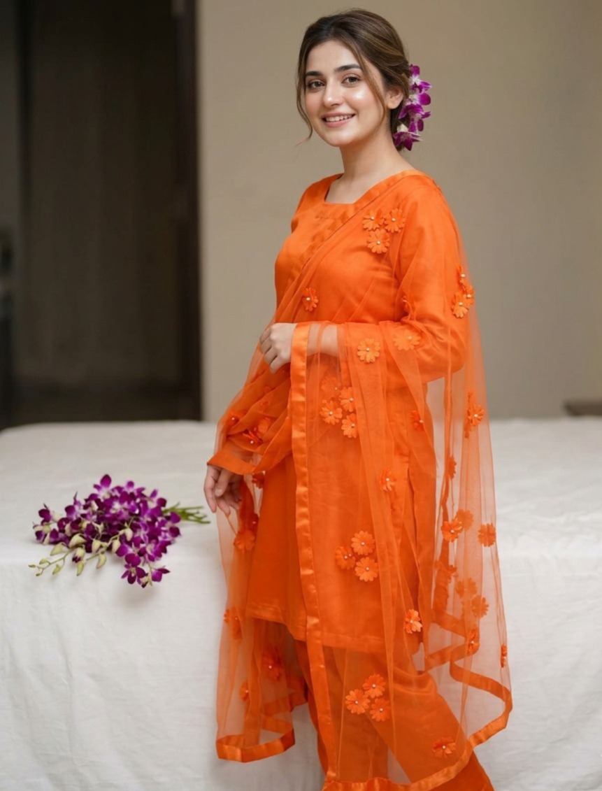 Orange Katan Silk Women's 3-Piece Suit Set