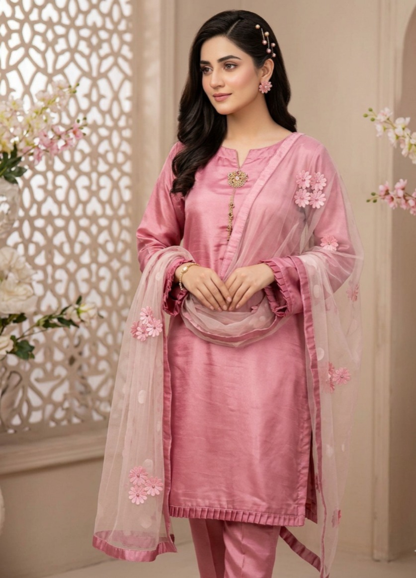 Pink Katan Silk Women's 3-Piece Suit Set