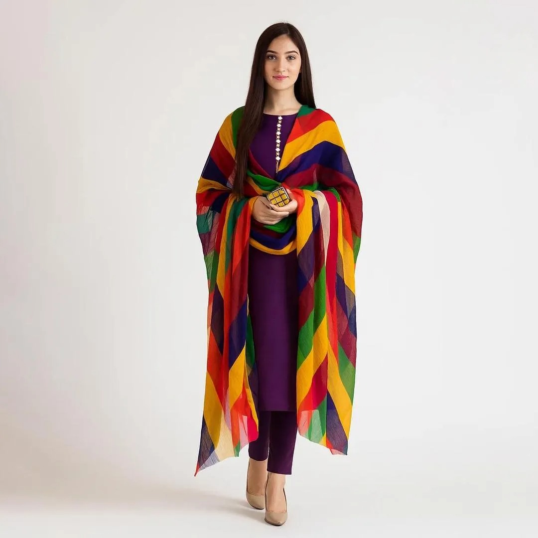 Purple Katan Silk 3 Pcs Women Suit with Printed Organza Dupatta