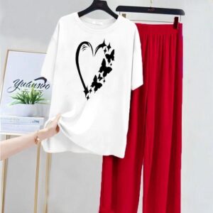 White Printed Night Suit Cotton Jersey (Medium–XL)