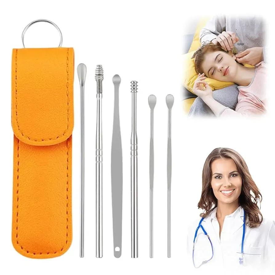 Stainless Steel Ear Cleaning Tool Kit with Orange Case