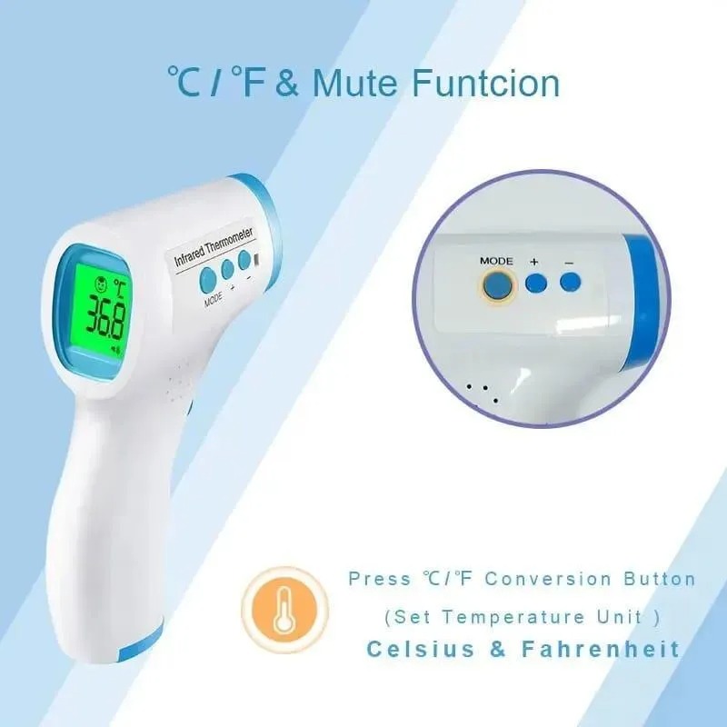 Digital Infrared Forehead Thermometer White Portable Fast Accurate