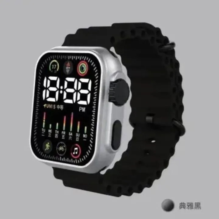 Digital Watch Square Case Black Strap Waterproof Unisex