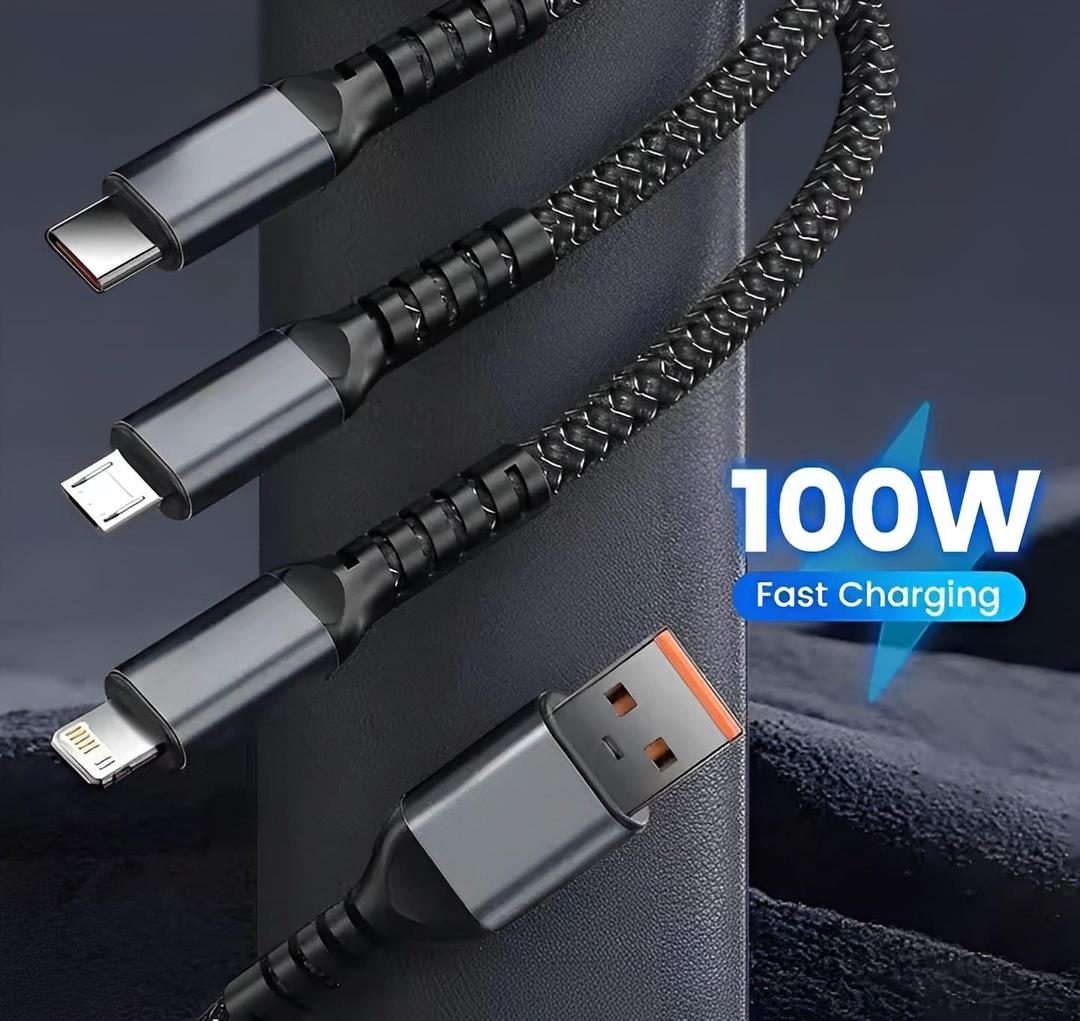 100W Fast Charging 3 in 1 Cable Black