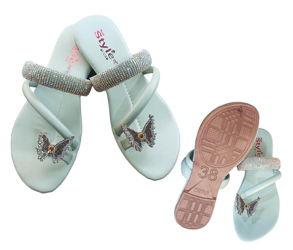 Women's Grey Butterfly Embellished Flip Flops