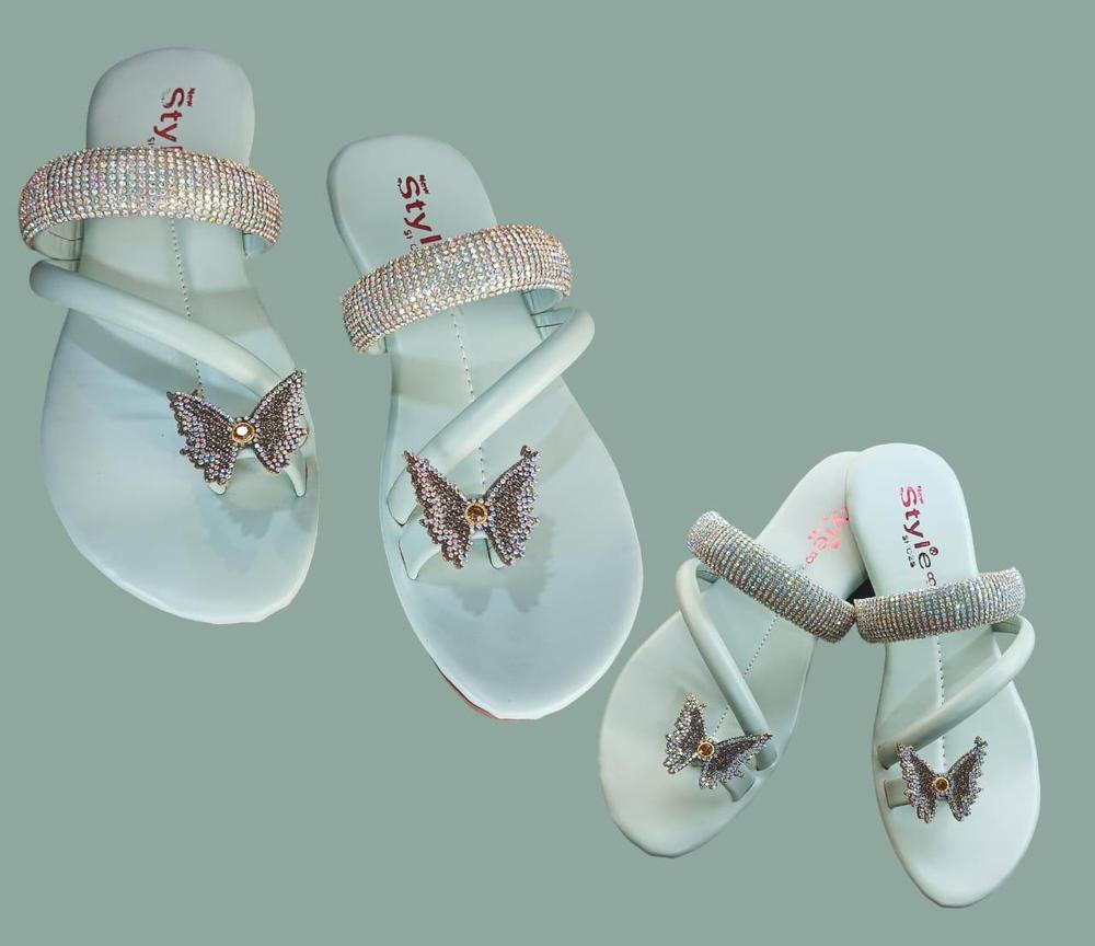 Women's Grey Butterfly Embellished Flip Flops