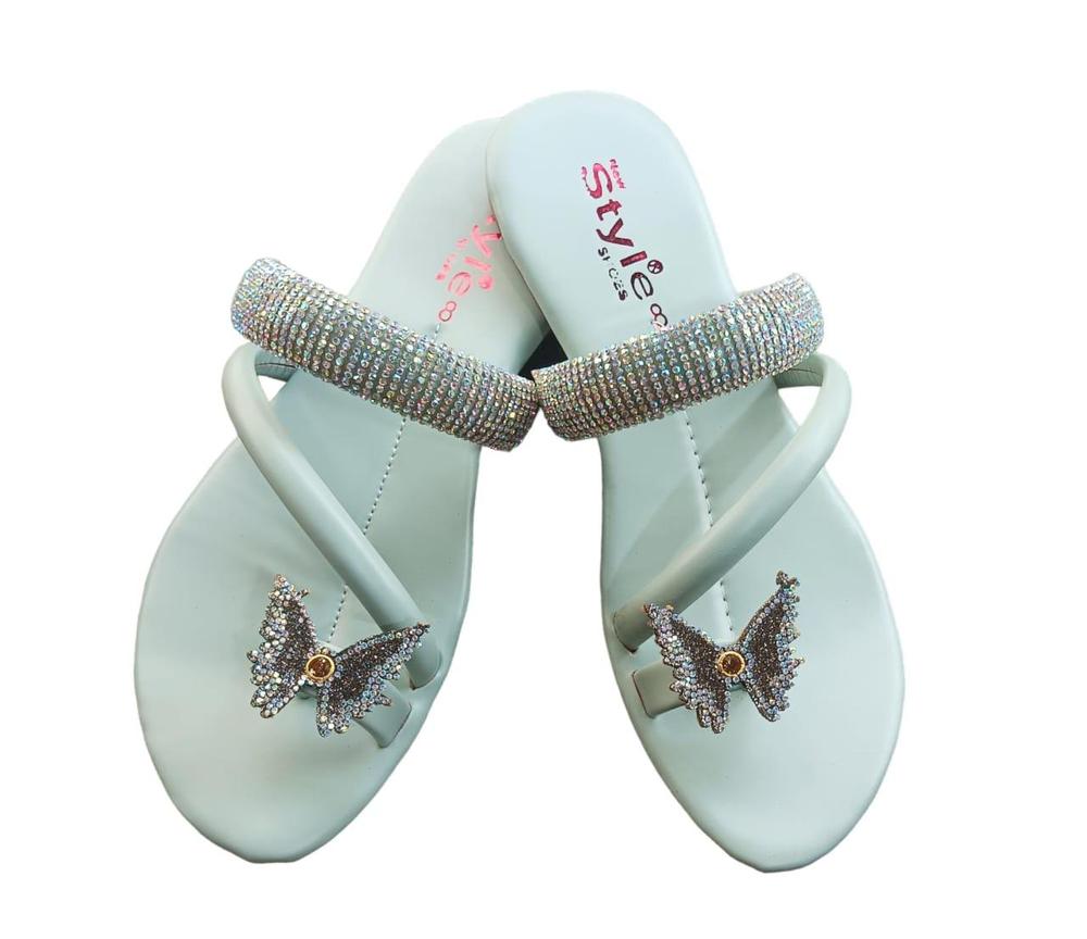 Women's Grey Butterfly Embellished Flip Flops