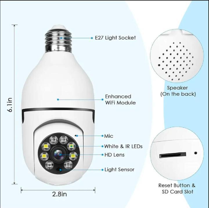 Security Camera Light Bulb White ABS 360 Degree