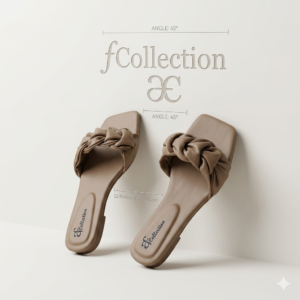 Women’s Beige Rexine Bow Slippers Flat Square Heel