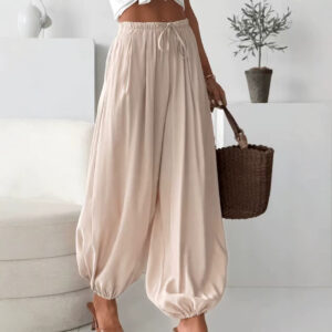 Womens Summer Elastic-Waist Ankle-Length Pants