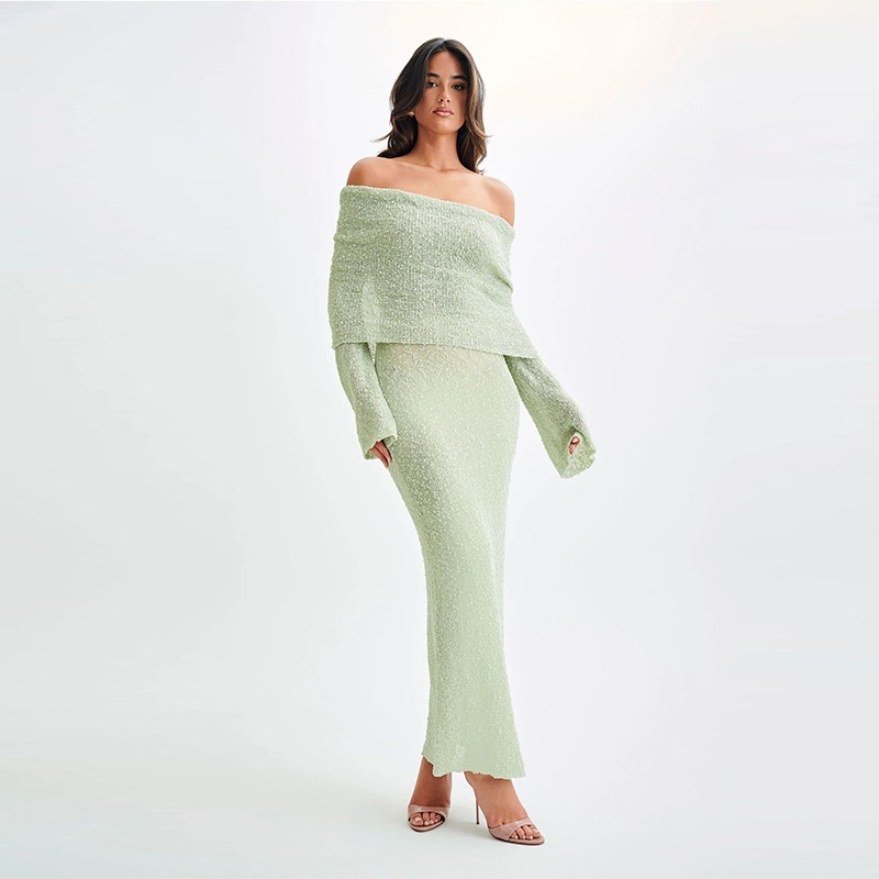 New One-shoulder Knitted Long-sleeved Dress Sexy