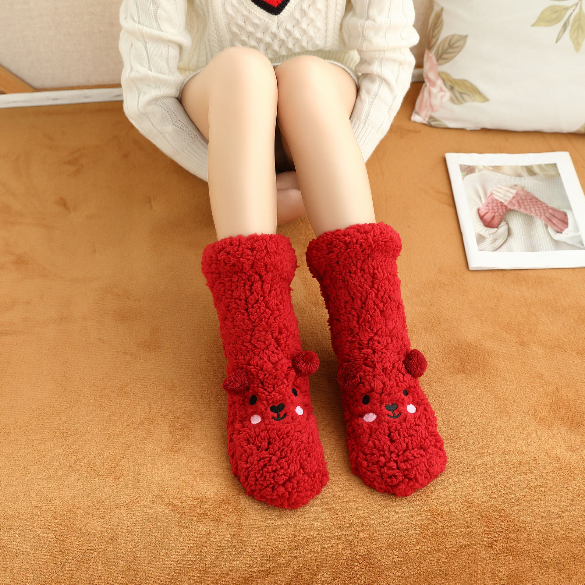 New Winter Female Floor Coral Thickening Plus Velvet Warm Home Sleep Socks