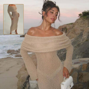 New One-shoulder Knitted Long-sleeved Dress Sexy
