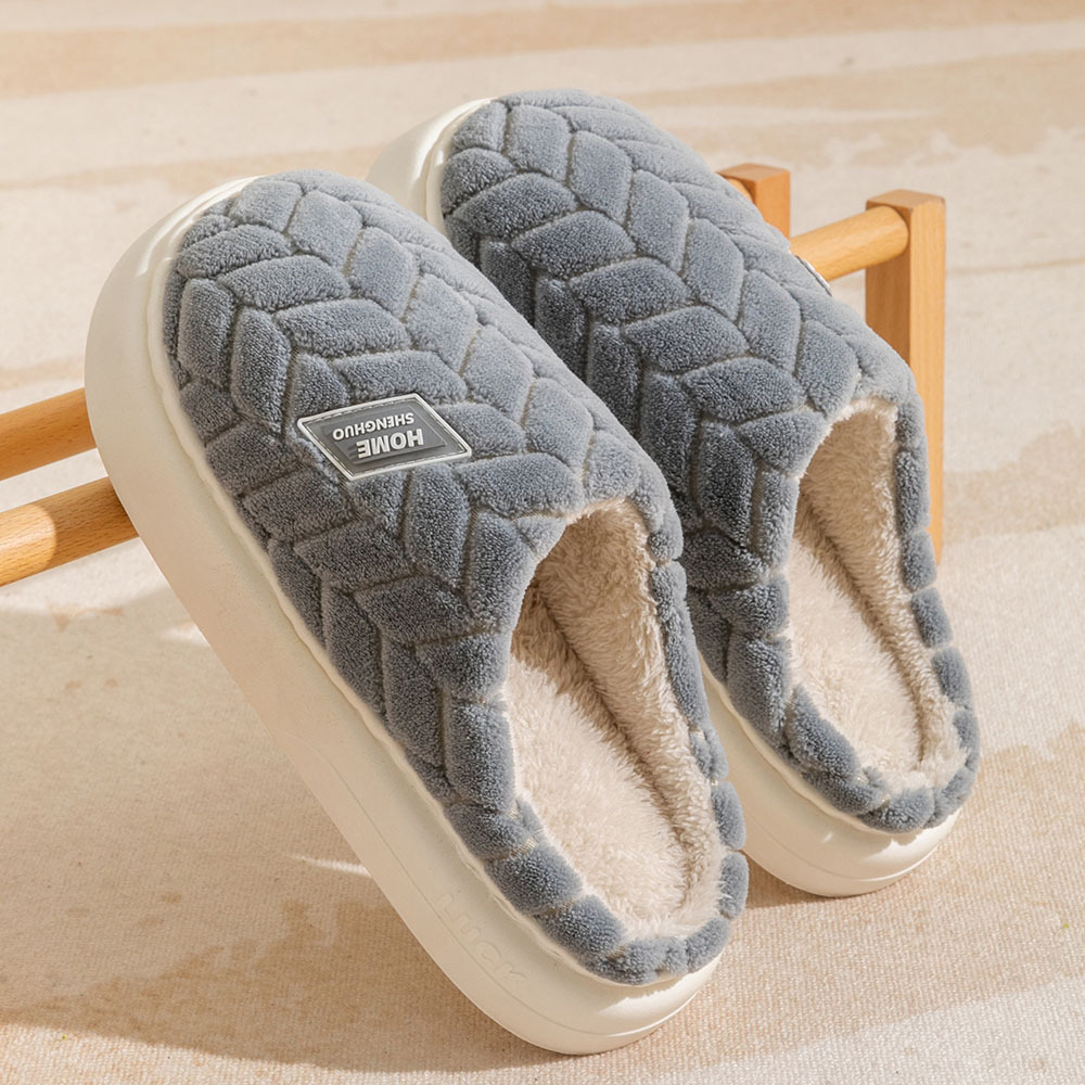 New Non-slip Thick-soled Plush Slippers Winter Warm For Women Men